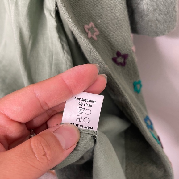 Condition Apply Anthropologie Green Gauze boho Embroidered Novelty Jacket L - Picture 7 of 10